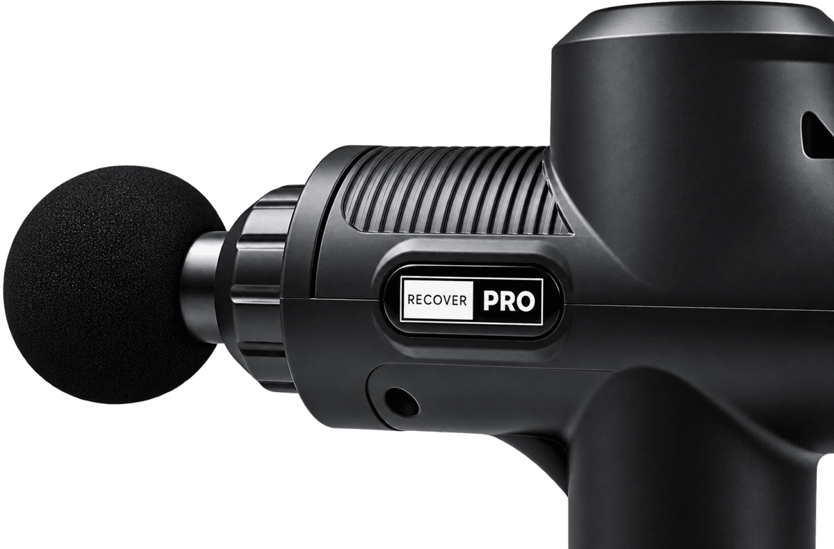 Close-up of the Recover Pro grip, branding and round attachment head