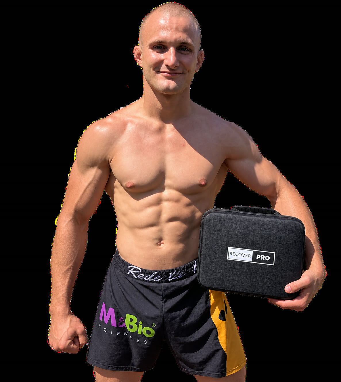 Athlete holding the closed Recover Pro carry case